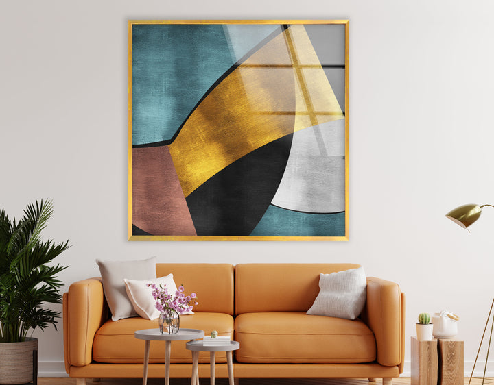 Mid Century Abstract Wall Art – Geometric Glass Print Decor