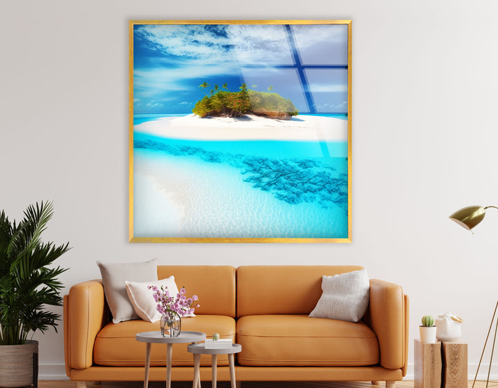 Tropische Inselflucht Wandkunst – Serene Beach Glasdruck 