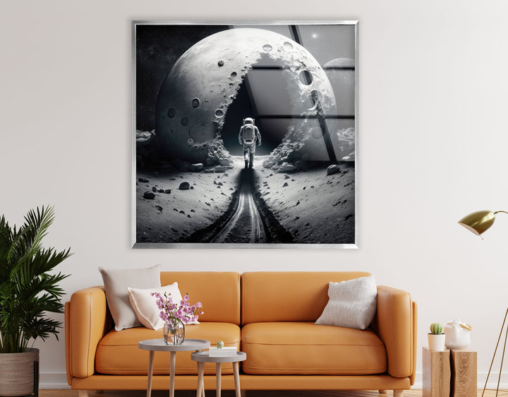 Astronaut Moonwalk Wall Art – Surreal Space Glass Print