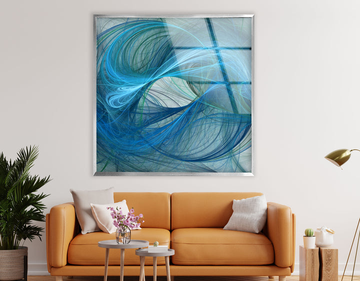 Blaue Energie Abstrakte Wandkunst – Fluid Motion Glasdruck 