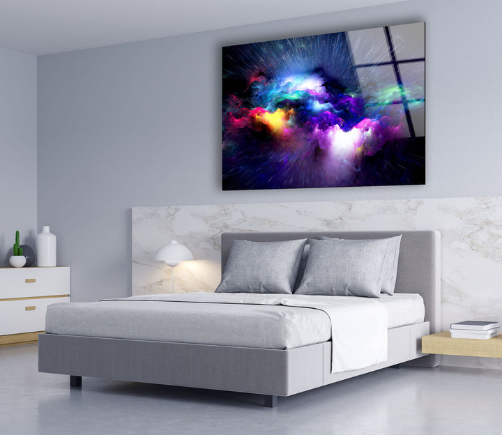 Galaxy Explosion Wandkunst – Lebendiger Weltraumdruck auf Glasdekor 