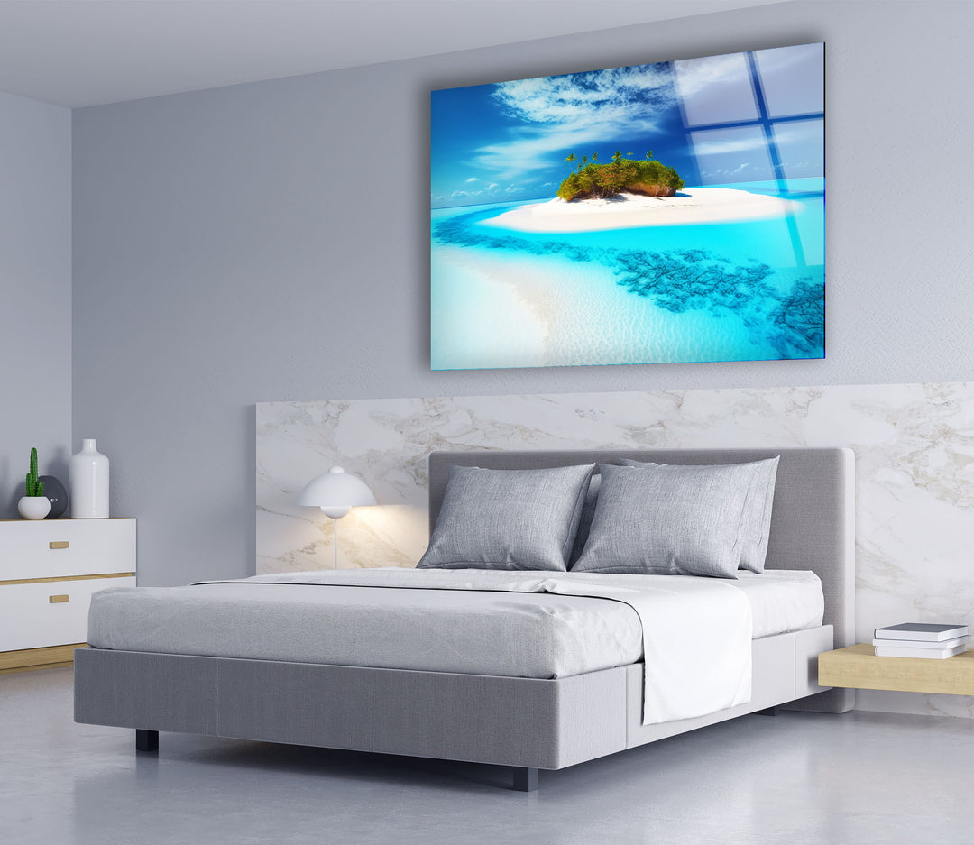 Tropische Inselflucht Wandkunst – Serene Beach Glasdruck 