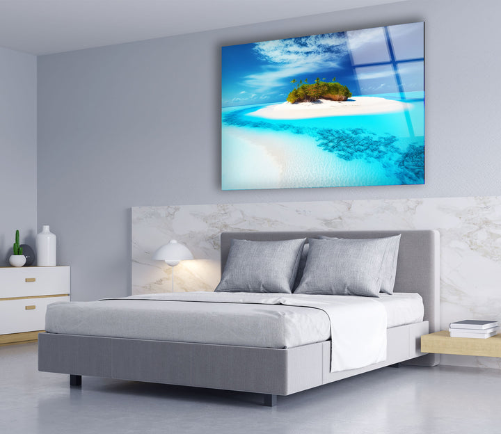 Tropische Inselflucht Wandkunst – Serene Beach Glasdruck 