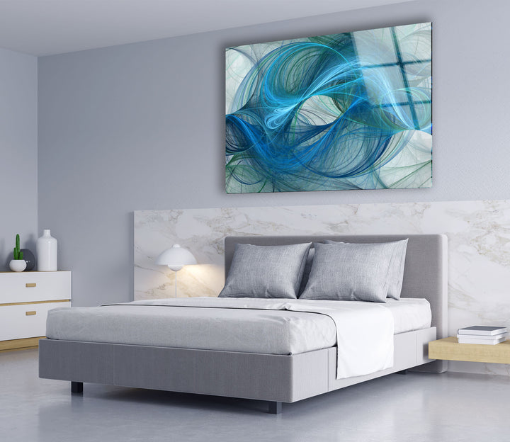Blaue Energie Abstrakte Wandkunst – Fluid Motion Glasdruck 