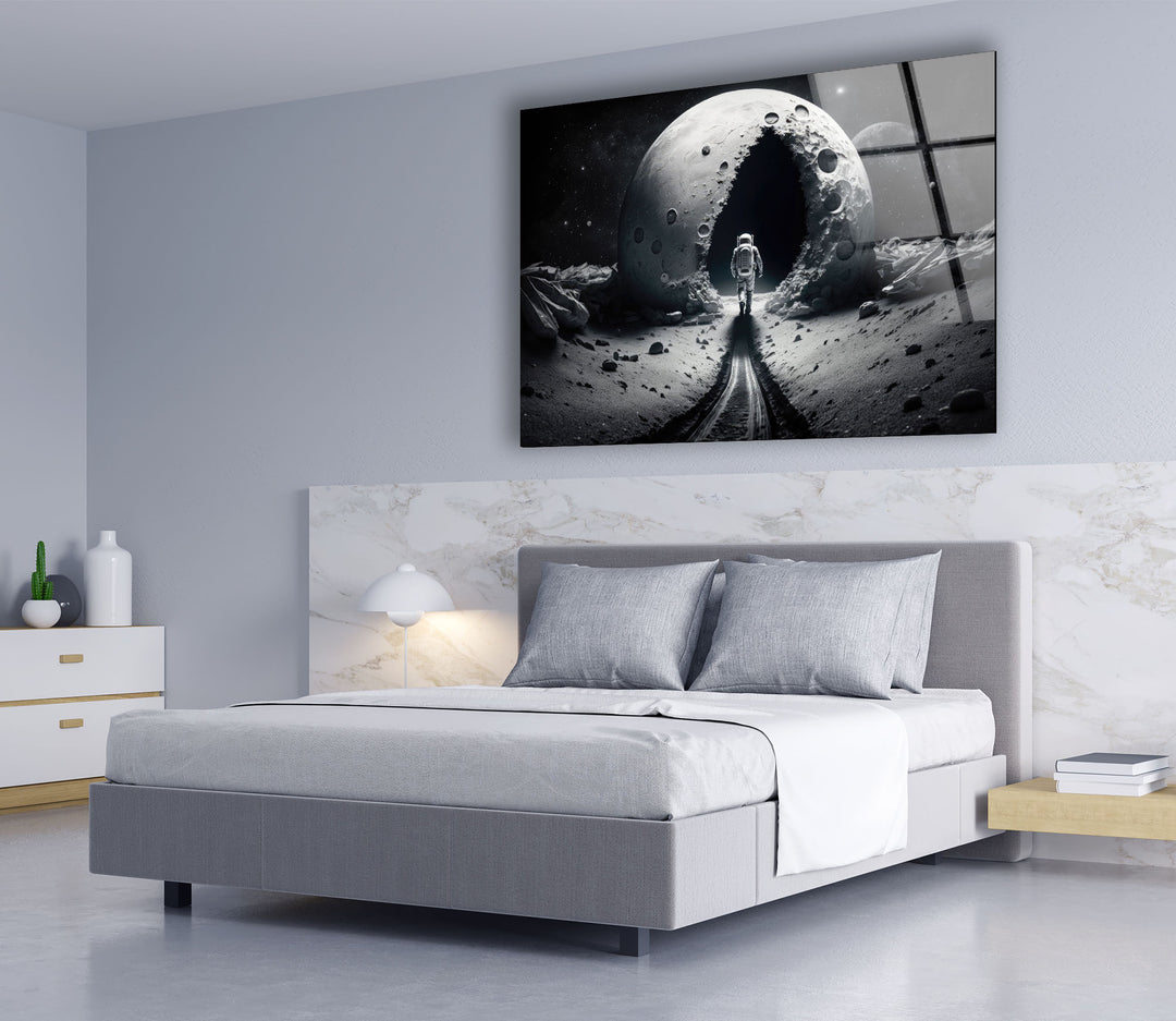 Astronaut Moonwalk Wall Art – Surreal Space Glass Print