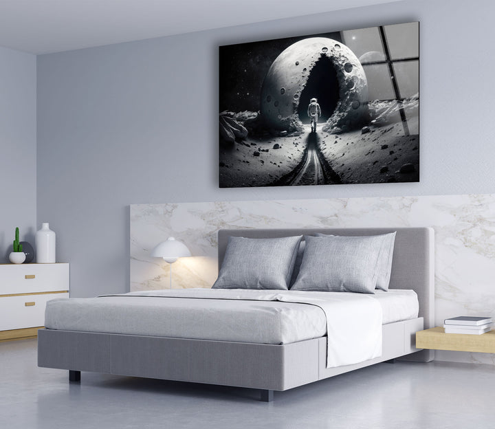 Astronaut Moonwalk Wall Art – Surreal Space Glass Print