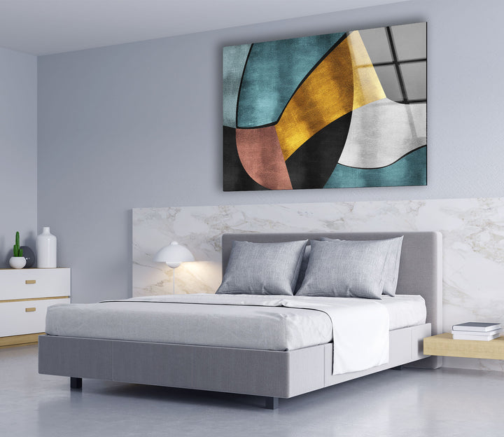 Mid Century Abstract Wall Art – Geometric Glass Print Decor
