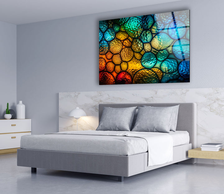 Moderne urbane Skyline-Wandkunst – Lebendiger Stadtbild-Glasdruck 