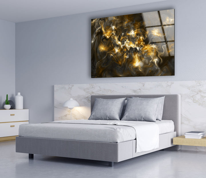 Golden Energy Wall Art – Abstract Marble Glass Print for Interiors