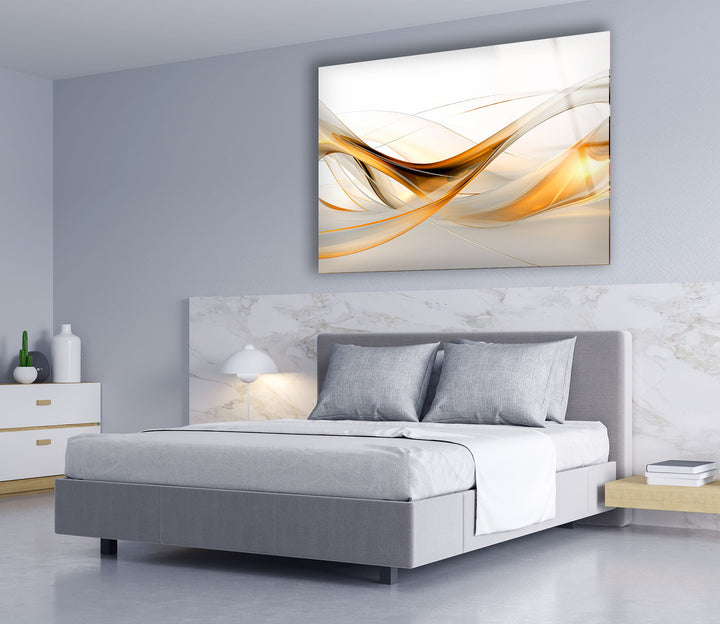 Golden Flow Abstrakte Wandkunst – Eleganter Glasdruck für modernes Dekor 