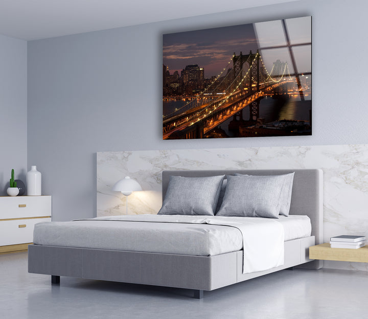 Brooklyn Bridge Glaswandkunst – Atemberaubender Nachtblick auf die ikonische