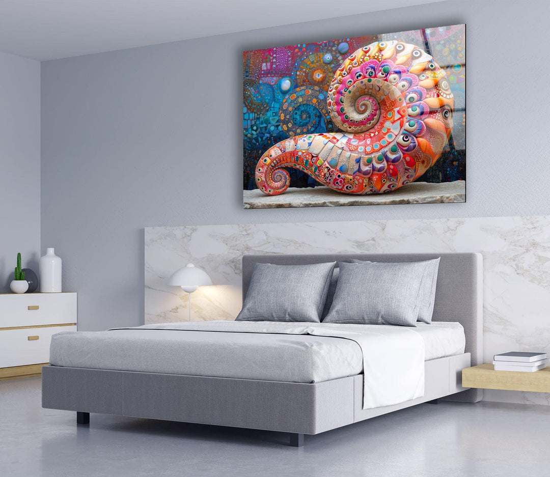 Colorful Snail Shell Glass Wall Art custom glass photo prints, large glass prints