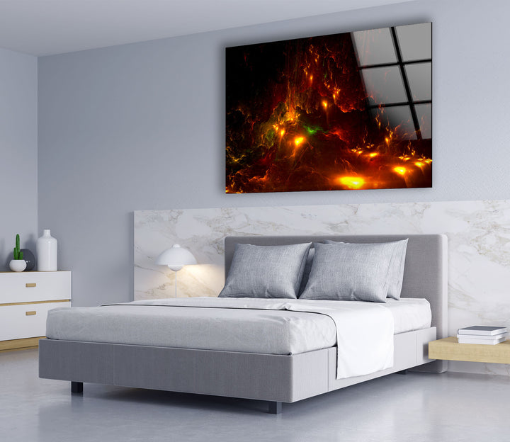 Fiery Nebula Wall Art – Deep Space Abstract Glass Print