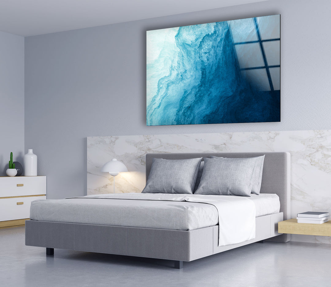 Ocean Blue Abstract Wall Art – Fluid Wave-Inspired Glass Print
