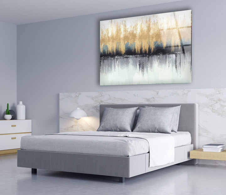 Modern Abstract Forest Wall Art – Neutral Gold Glass Print Decor