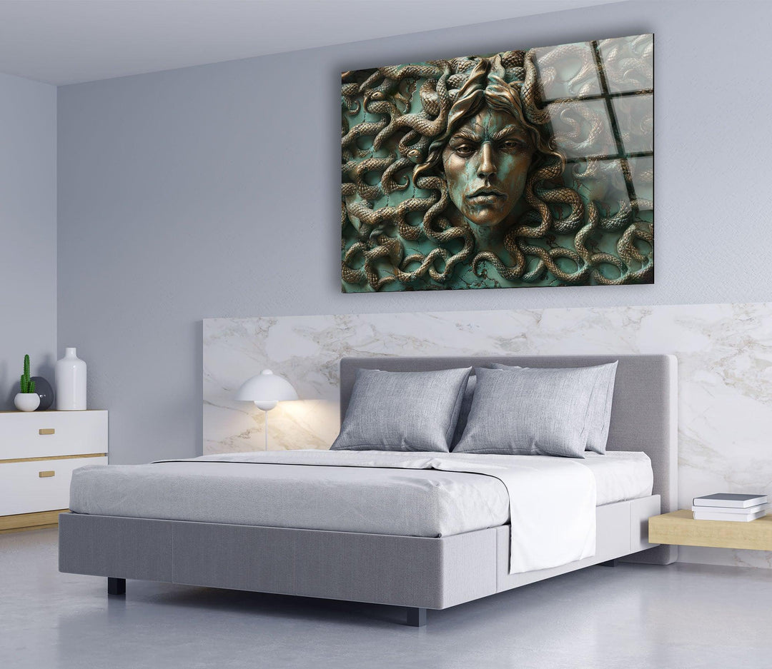 Medusa mit Schlangen Glaswandkunst