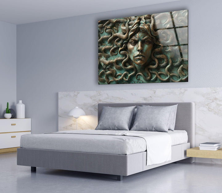 Medusa mit Schlangen Glaswandkunst