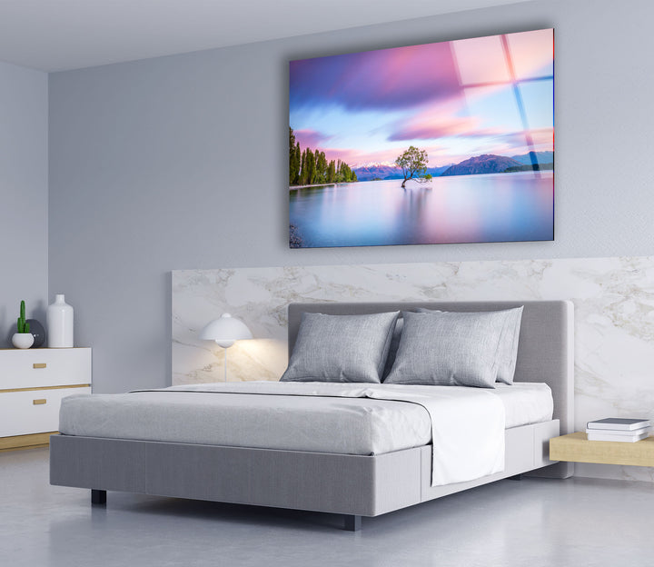 Lake Tree Landscape Wall Art – Serene Nature Scene Glass Print