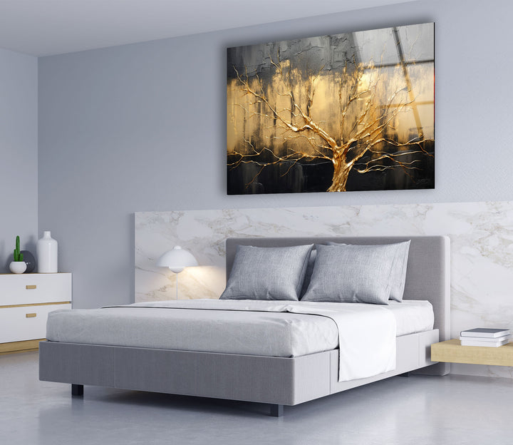 Gold Tree Wall Art – Elegant Abstract Nature Design on Glass
