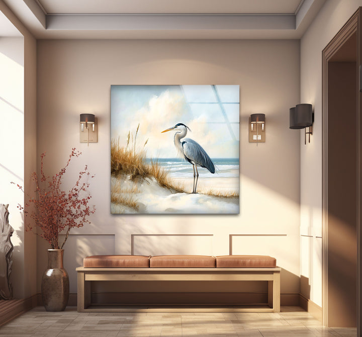 Coastal Watch – Reiher am Ufer – Glaswandkunst