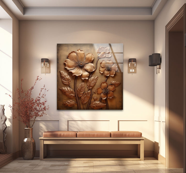 Bronze Flower Glass Wall Art custom glass pictures, glass art prints
