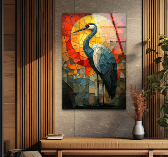 Crimson Dawn – Stained Glass Crane Wall Art - MyPhotoStation