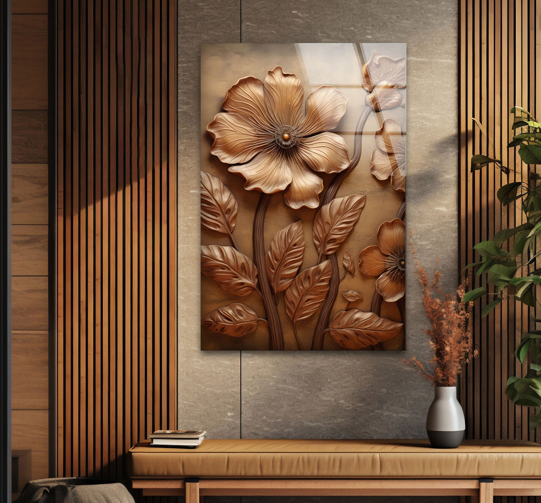 Bronze Flower Glass Wall Art stained glass wall art, stained glass wall decor
