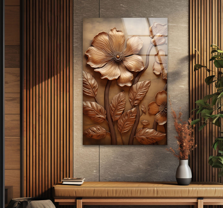 Bronze Flower Glass Wall Art stained glass wall art, stained glass wall decor
