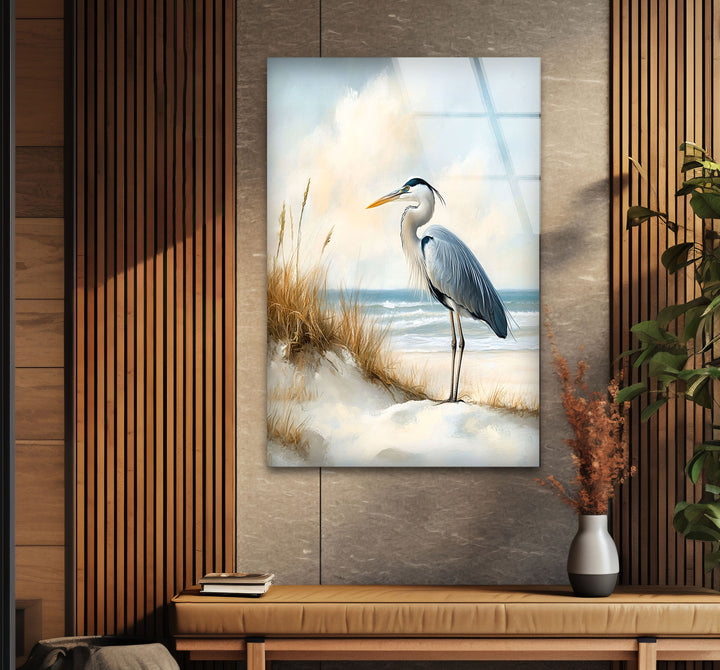 Coastal Watch – Reiher am Ufer – Glaswandkunst