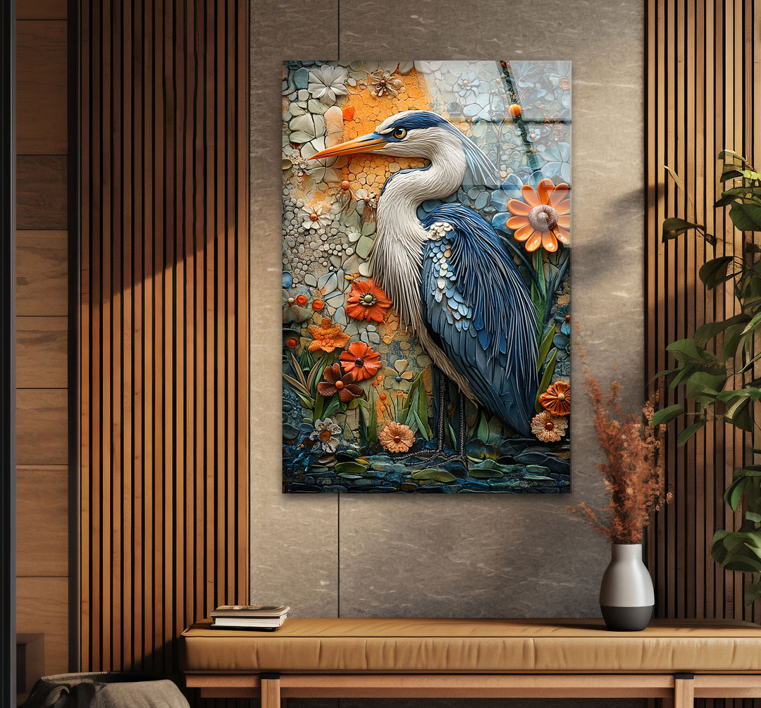 Garden Sentinel – Strukturierte Glaswandkunst mit Blumenreihermotiv