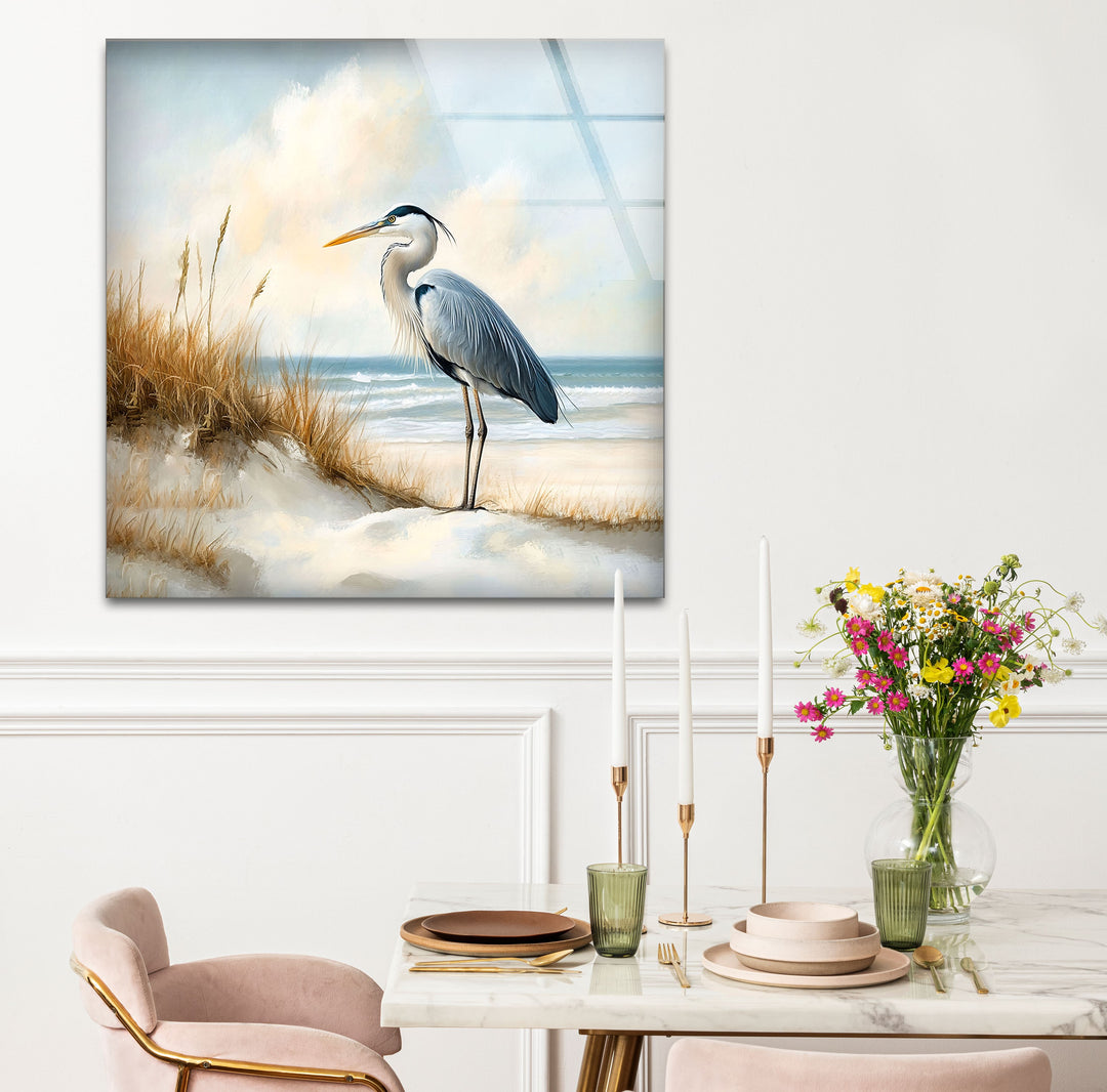 Coastal Watch – Reiher am Ufer – Glaswandkunst