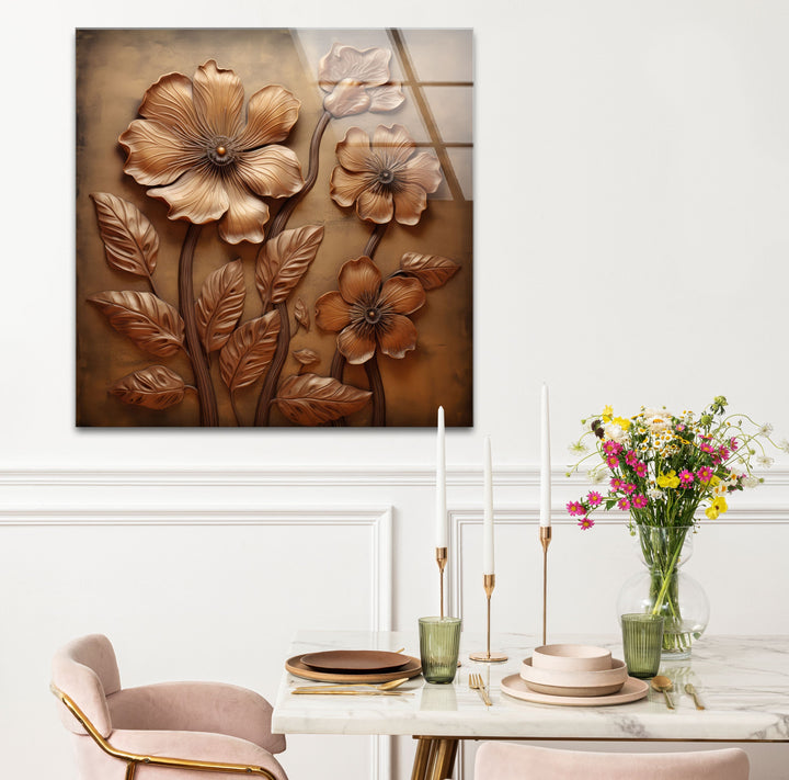 Bronze Flower Glass Wall Art glass photo prints, glass picture prints
