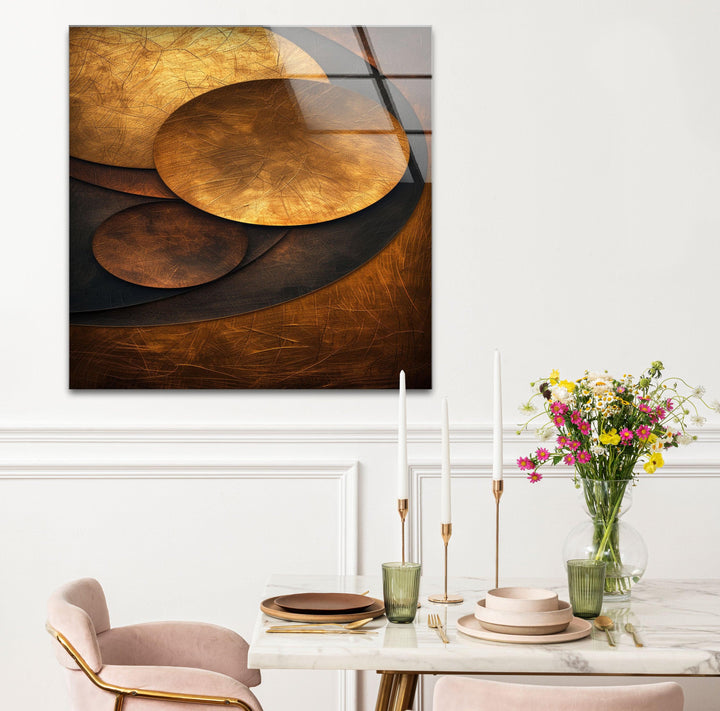 Bronzene Art-Deco-Wandkunst aus Glas mit geometrischen Motiven