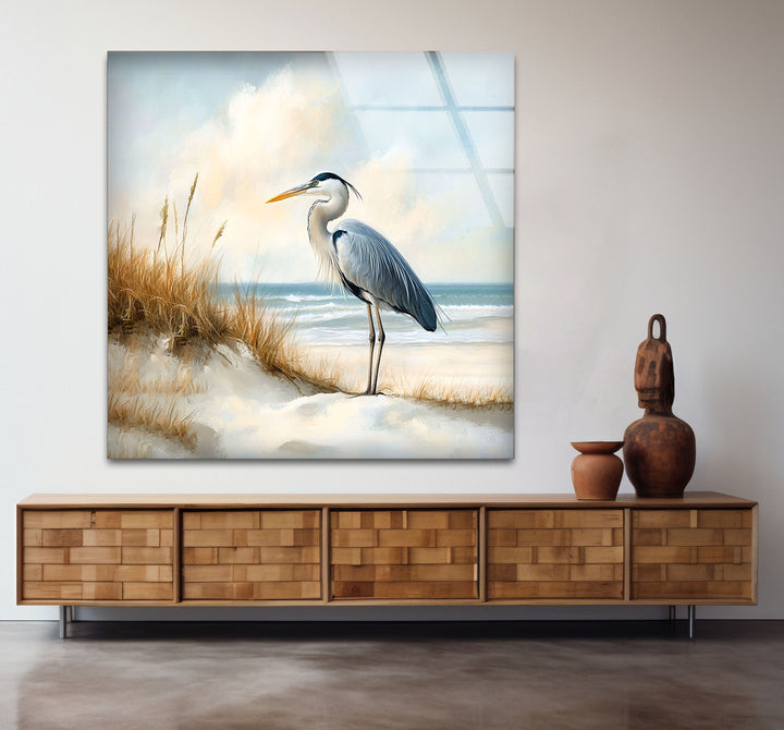 Coastal Watch – Reiher am Ufer – Glaswandkunst