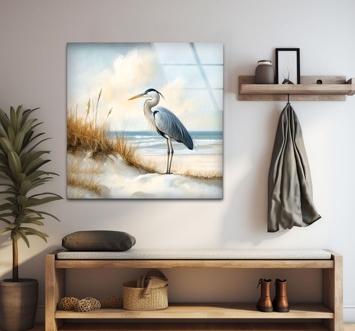 Coastal Watch – Reiher am Ufer – Glaswandkunst