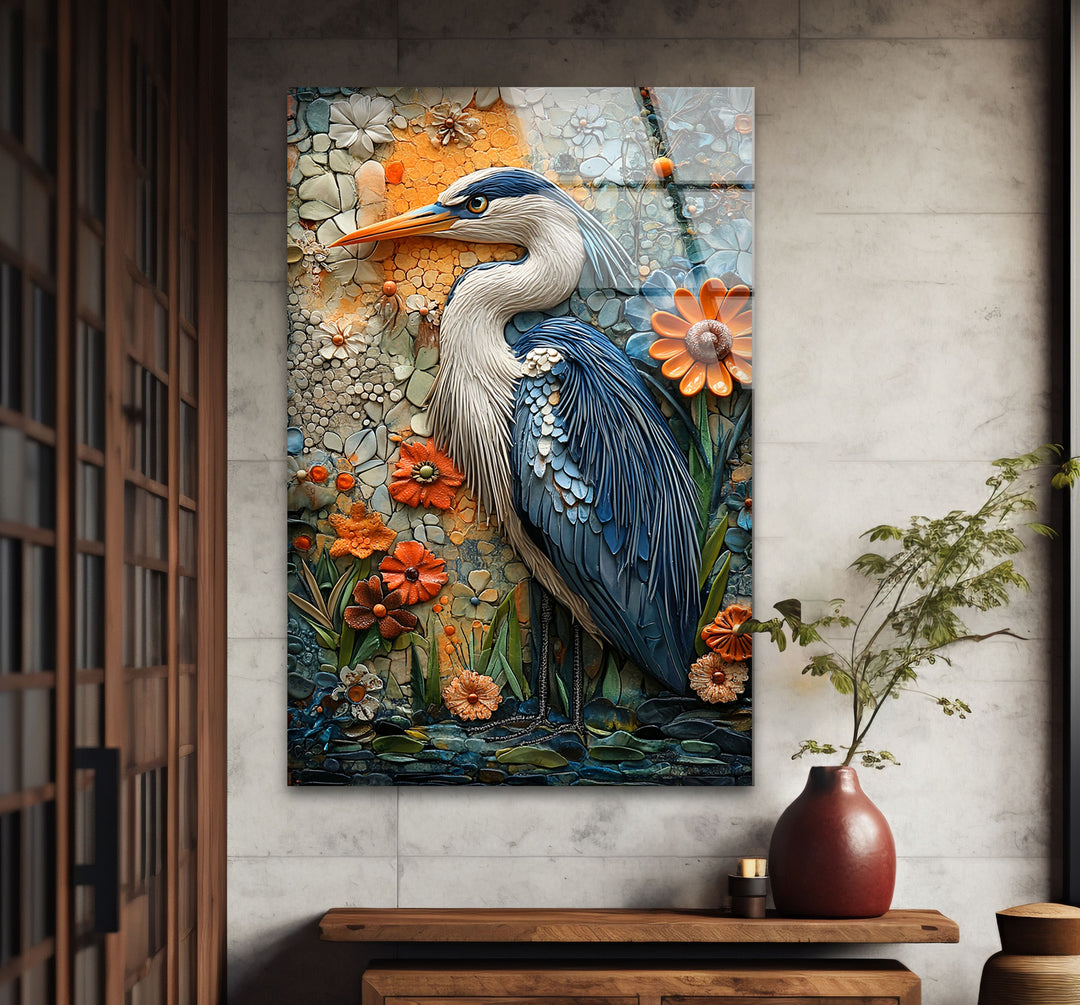 Garden Sentinel – Strukturierte Glaswandkunst mit Blumenreihermotiv