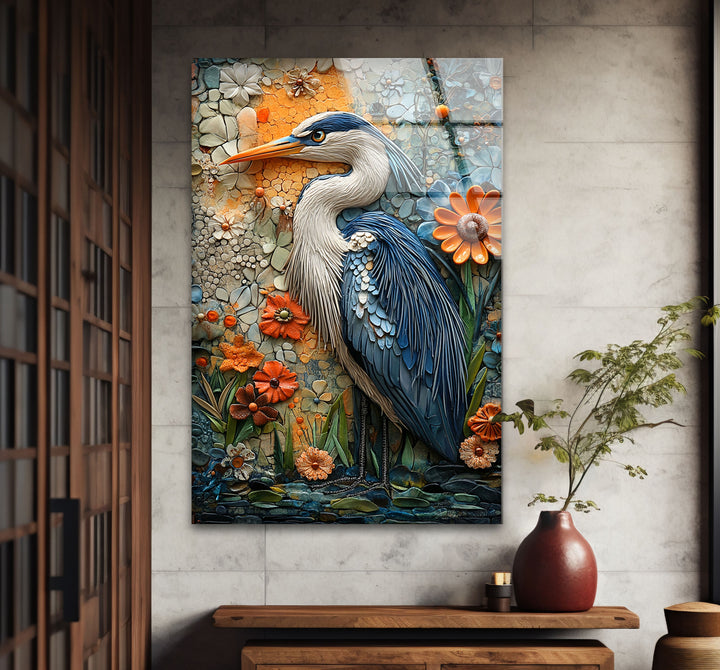 Garden Sentinel – Strukturierte Glaswandkunst mit Blumenreihermotiv