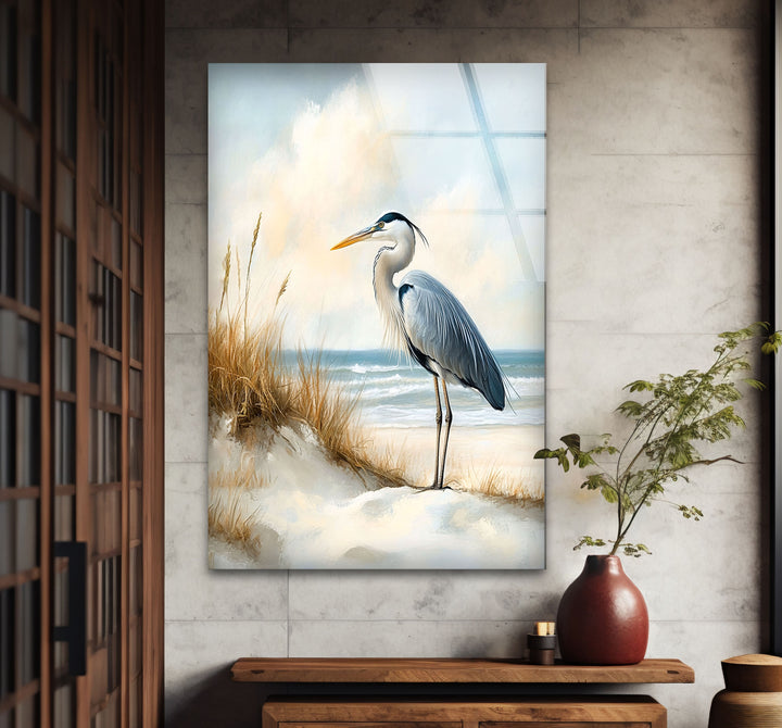 Coastal Watch – Reiher am Ufer – Glaswandkunst
