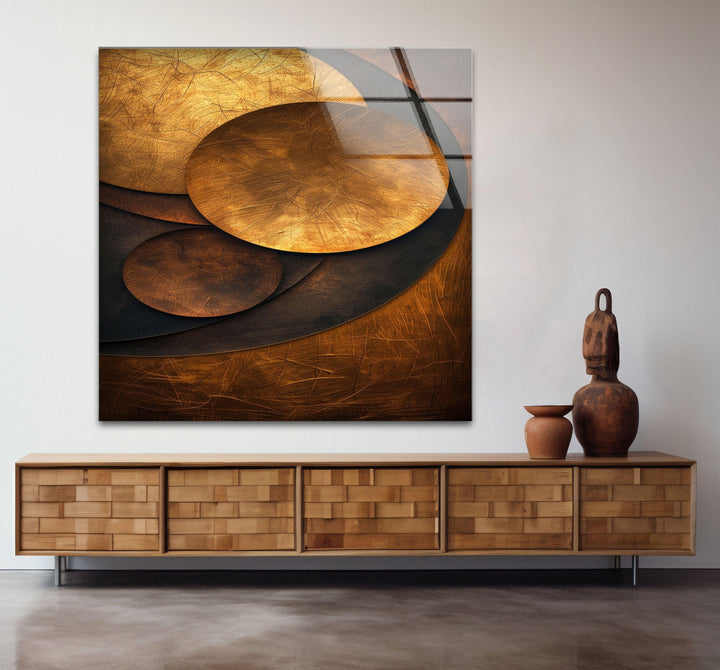 Bronzene Art-Deco-Wandkunst aus Glas mit geometrischen Motiven
