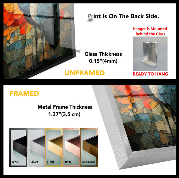 Crimson Dawn – Buntglas-Kranich-Wandkunst