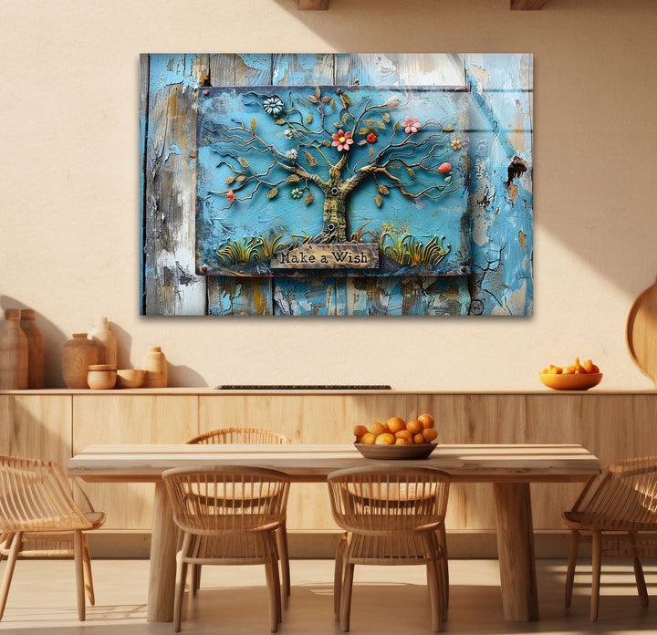 Blue Wood Details Tree Glass Wall Art Glass Printing Wall Art, Print photos on glass
