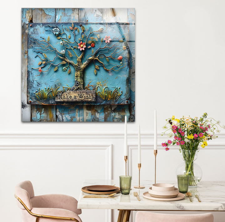 Blue Wood Details Tree Glass Wall Art glass pictures for Wall, glass prints wall art
