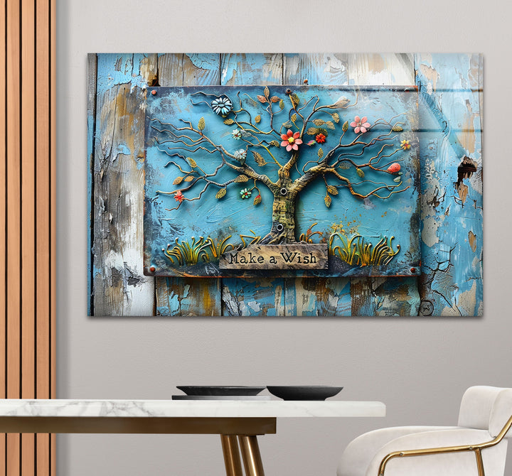 Blue Wood Details Tree Glass Wall Art glass image printing, glass prints from photos
