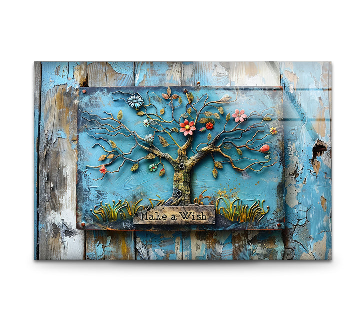 Blue Wood Details Tree Glass Wall Art glass photo prints, glass picture prints
