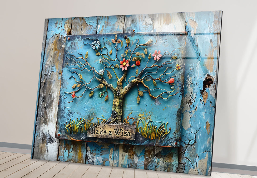 Blue Wood Details Tree Glass Wall Art glass wall decor, glass wall art decor
