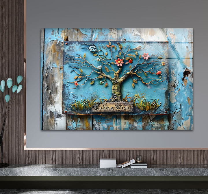 Blue Wood Details Tree Glass Wall Art art glass wall art, glass wall art pictures
