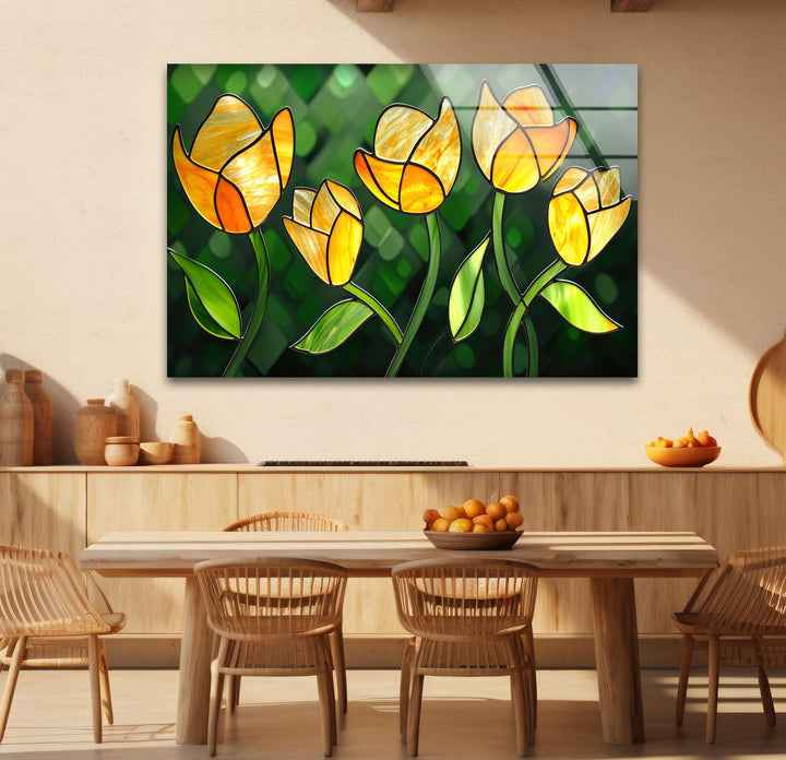 Yellow Flower Stained Glass Wall Art picture on glass wall art, photos printed on glass
