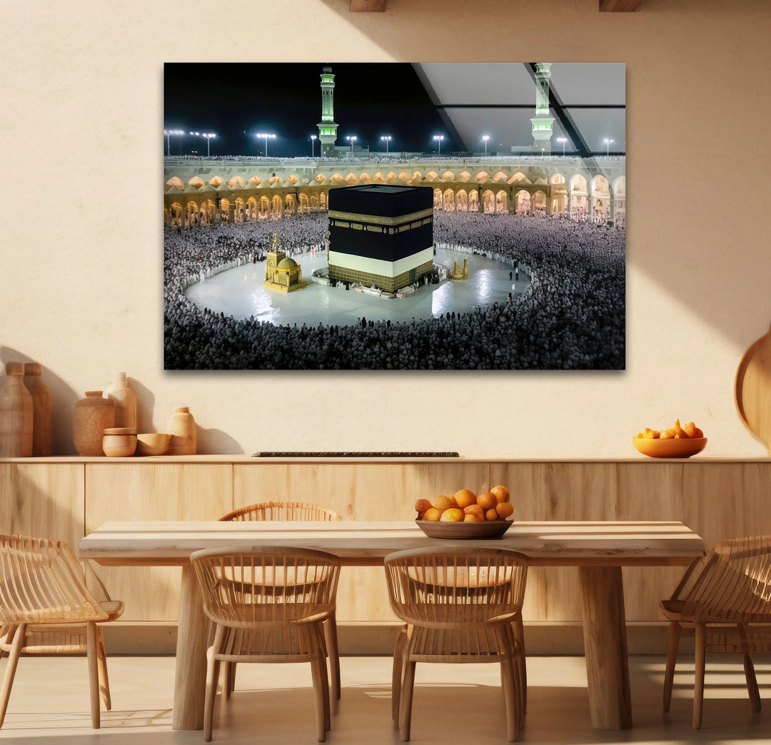 Kaaba Mecca Wall Art – Sacred Islamic Glass Print of Masjid al-Haram at Night - MyPhotoStation