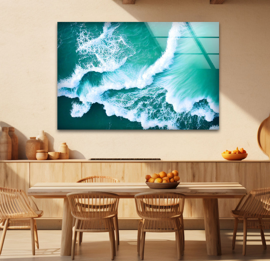 Ocean Wave Aerial Wall Art – Turquoise Sea Glass Print for Modern Decor