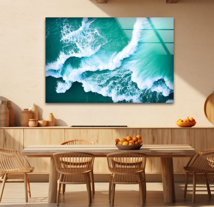 Ocean Wave Aerial Wall Art – Turquoise Sea Glass Print for Modern Decor
